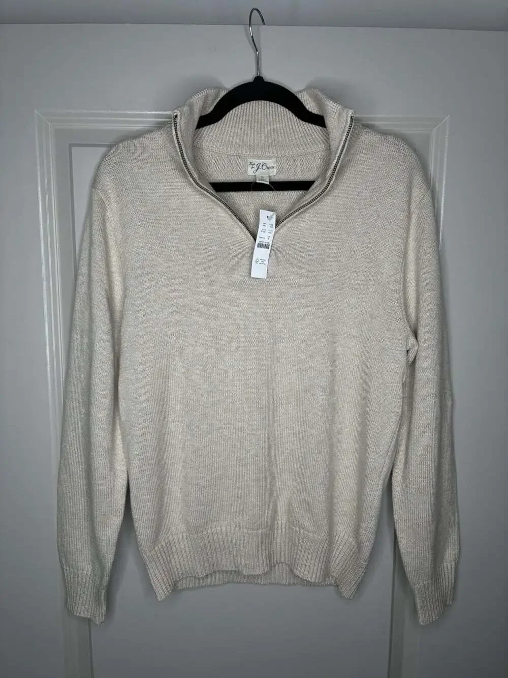 J Crew NWT Heritage Cotton Quarter Zip Sweater in Heather Sand Men's Small